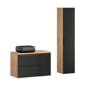 Imagine Set mobilier baie Ocean Black 90 cm, dulap inalt si masca cu lavoar, Comad, MDF/PAL, bej