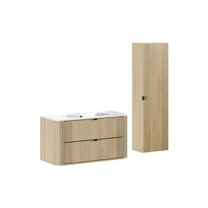 Imagine Set mobilier baie, Ovalia Cremona 100 cm, dulap inalt si masca cu lavoar, Comad, MDF/PAL, stejar