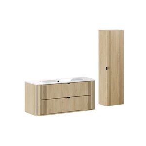 Imagine Set mobilier baie, Ovalia Cremona 120 cm, dulap inalt si masca cu lavoar, Comad, MDF/PAL, stejar