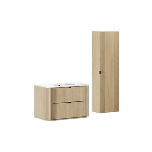 Imagine Set mobilier baie, Ovalia Cremona 80 cm, dulap inalt si masca cu lavoar, Comad, MDF/PAL, stejar