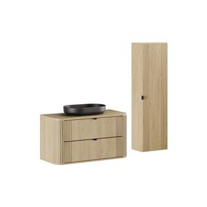 Imagine Set mobilier baie, Ovalia Cremona River 100 cm, dulap inalt si masca cu lavoar, Comad, MDF/PAL, stejar
