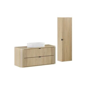 Imagine Set mobilier baie, Ovalia Cremona Beyond 120 cm, dulap inalt si masca cu lavoar, Comad, MDF/PAL, stejar