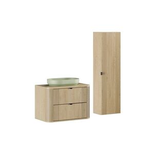 Imagine Set mobilier baie, Ovalia Cremona River 80 cm, dulap inalt si masca cu lavoar, Comad, MDF/PAL, stejar