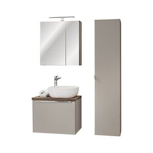 Imagine Set mobilier baie Santa Fe Taupe 60 cm, dulap inalt, masca cu lavoar si cabinet cu oglinda, Comad, MDF/PAL, grej