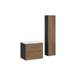 Imagine Set mobilier baie Talia Casella Sky 60 cm, dulap inalt si masca cu lavoar, Comad, MDF/PAL, stejar/negru mat
