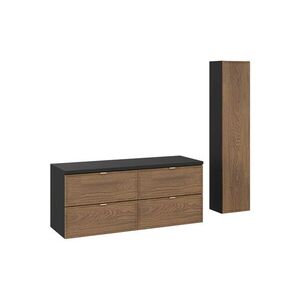 Imagine Set mobilier baie Talia Casella 120 cm, dulap inalt si masca dubla lavoar, Comad, MDF/PAL, stejar/negru mat