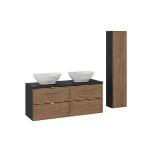 Imagine Set mobilier baie Talia Casella 120 cm, dulap inalt si masca dubla cu lavoar, Comad, MDF/PAL, stejar/negru mat