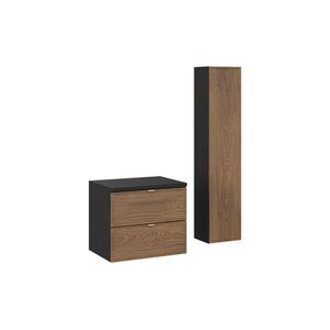Imagine Set mobilier baie Talia Casella 60 cm HC, dulap inalt si masca lavoar, Comad, MDF/PAL, stejar/negru mat