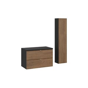Imagine Set mobilier baie Talia Casella 80 cm, dulap inalt si masca lavoar, MDF/PAL, Comad, stejar/negru mat