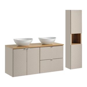 Imagine Set mobilier baie Viva Cashmere Lola 120 cm, dulap inalt si masca dubla cu lavoar, Comad, MDF/PAL, casmir