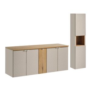 Imagine Set mobilier baie Viva Cashmere Lola 140 cm, dulap inalt si masca dubla lavoar, Comad, MDF/PAL, casmir