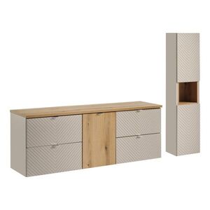 Imagine Set mobilier baie Viva Cashmere Lola 160 cm, dulap inalt si masca dubla lavoar, Comad, MDF/PAL, casmir