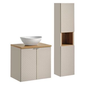 Imagine Set mobilier baie Viva Cashmere Lola 60 cm, dulap inalt si masca cu lavoar, Comad, MDF/PAL, casmir/stejar