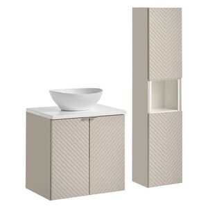 Imagine Set mobilier baie Viva Cashmere Lola 60 cm, dulap inalt si masca cu lavoar, Comad, MDF/PAL, casmir/alb