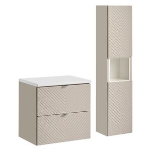 Imagine Set mobilier baie Viva Cashmere 60 cm S HC, dulap inalt si masca lavoar, Comad, MDF/PAL, casmir/alb