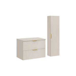 Imagine Set mobilier baie Adel Cashmere 80 cm HC, dulap inalt si masca lavoar, Comad, MDF/PAL, casmir
