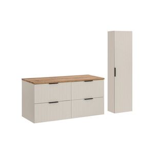 Imagine Set mobilier baie Adel Cashmere Wotan 120 cm, dulap inalt si masca dubla lavoar, Comad, MDF/PAL, casmir