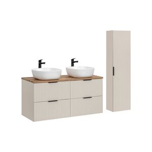 Imagine Set mobilier baie Adel Cashmere Wotan Smile 120 cm, dulap inalt si masca dubla cu lavoar, Comad, MDF/PAL, casmir