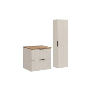 Imagine Set mobilier baie Adel Cashmere Wotan 60 cm HC, dulap inalt si masca lavoar, Comad, MDF/PAL, casmir