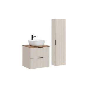 Imagine Set mobilier baie Adel Cashmere Wotan Smile 60 cm, dulap inalt si masca cu lavoar, Comad, MDF/PAL, casmir