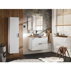 Imagine Set mobilier Adel White Anna 80 cm, dulap inalt, masca cu lavoar si oglinda cu LED, Comad, alb
