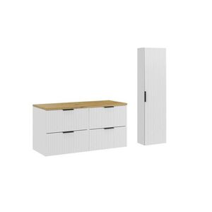 Imagine Set mobilier baie Adel White Artisan 120 cm HC, dulap inalt si masca dubla lavoar, Comad, MDF/PAL, alb mat/stejar