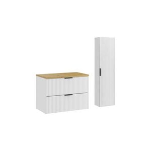 Imagine Set mobilier baie Adel White Artisan 80 cm HC, dulap inalt si masca lavoar, Comad, MDF/PAL, alb mat/stejar