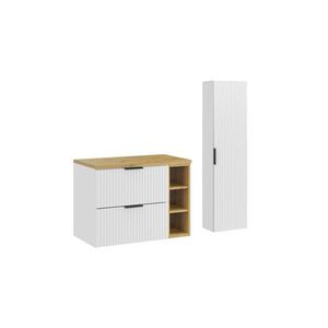Imagine Set mobilier baie Adel White Artisan 80 cm LR HC, dulap inalt si masca lavoar, Comad, MDF/PAL, alb mat/stejar