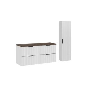 Imagine Set mobilier baie Adel White Vintage 120 cm HC, dulap inalt si masca dubla lavoar, Comad, MDF/PAL, alb mat/stejar vintage