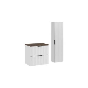 Imagine Set mobilier baie Adel White Vintage 60 cm HC, dulap inalt si masca lavoar, Comad, MDF/PAL, alb mat/negru vintage