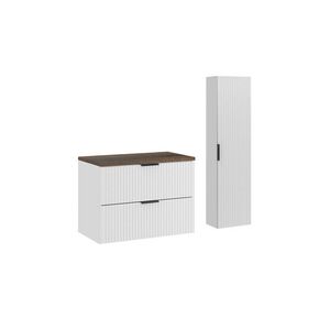 Imagine Set mobilier baie Adel White Vintage 80 cm HC, dulap inalt si masca lavoar, Comad, MDF/PAL, alb mat/negru vintage
