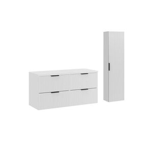 Imagine Set mobilier baie Adel White 120 cm HC, dulap inalt si masca dubla lavoar, Comad, MDF/PAL, alb mat