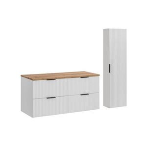 Imagine Set mobilier baie Adel White Wotan 120 cm HC, dulap inalt si masca dubla lavoar, Comad, MDF/PAL, alb mat/stejar