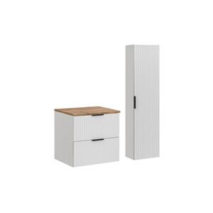 Imagine Set mobilier baie Adel White Wotan 60 cm HC, dulap inalt si masca lavoar, Comad, MDF/PAL, alb mat/wotan