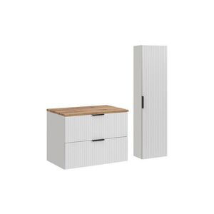 Imagine Set mobilier baie Adel White Wotan 80 cm HC, dulap inalt si masca lavoar, Comad, MDF/PAL, alb mat/wotan