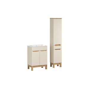 Imagine Set mobilier baie Bali Cashmere Lava 60 cm HC, dulap inalt, masca cu lavoar, Comad, MDF/PAL, casmir