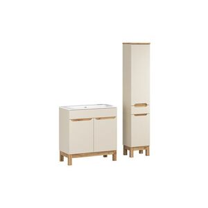 Imagine Set mobilier baie Bali Cashmere Sky 80 cm, dulap inalt si masca cu lavoar, Comad, MDF/PAL, casmir