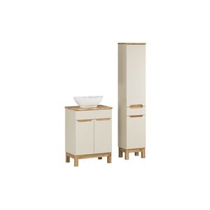 Imagine Set mobilier baie Bali Cashmere Wotan 60 cm HC, dulap inalt si masca cu lavoar, Comad, MDF/PAL, casmir
