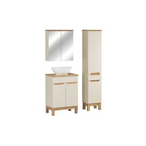 Imagine Set mobilier baie Bali Cashmere Wotan 60 cm, dulap inalt, masca cu lavoar si cabinet cu oglinda, Comad, MDF/PAL, casmir