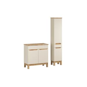 Imagine Set mobilier baie Bali Cashmere Natural Wotan 80 cm HC, dulap inalt si masca lavoar, Comad, MDF/PAL, casmir