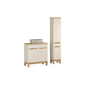 Imagine Set mobilier baie Bali Cashmere Wotan 80 cm, dulap inalt si masca cu lavoar, Comad, MDF/PAL, casmir