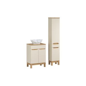 Imagine Set mobilier baie Bali Cashmere Wotan Pati 60 cm, dulap inalt si masca cu lavoar, Comad, MDF/PAL, casmir