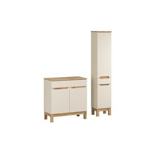 Imagine Set mobilier baie Bali Cashmere Wotan 80 cm HC, dulap inalt si masca lavoar, Comad, MDF/PAL, casmir