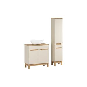 Imagine Set mobilier baie Bali Cashmere Wotan 80 cm HC LC, dulap inalt si masca cu lavoar, Comad, MDF/PAL, casmir
