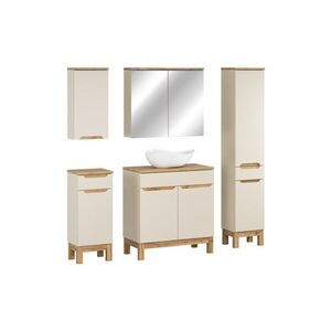 Imagine Set mobilier baie Bali Cashmere Wotan 80 cm HC MC, dulapuri, masca cu lavoar si cabinet cu oglinda, Comad, MDF/PAL, casmir