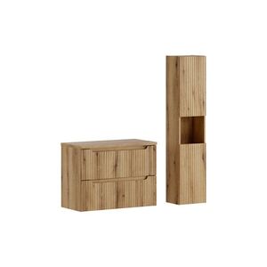 Imagine Set mobilier baie Nova Coast Evoke 80 cm S, dulap inalt si masca lavoar, Comad, MDF/PAL, stejar