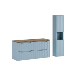 Imagine Set mobilier baie Nova Denim Casella 120 cm, dulap inalt si masca dubla lavoar, Comad, MDF/PAL, albastru denim