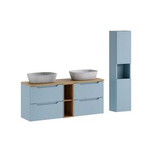 Imagine Set mobilier baie Nova Denim Anna 140 cm, dulap inalt si masca dubla cu lavoar, Comad, MDF/PAL, albastru denim