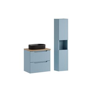Imagine Set mobilier baie Nova Denim Beyond 100 cm, dulap inalt si masca cu lavoar, Comad, MDF/PAL, albastru denim