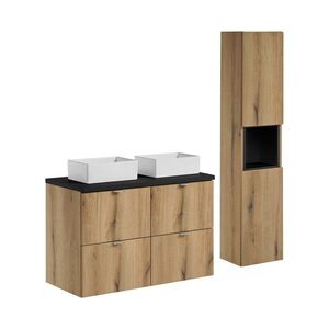 Imagine Set mobilier baie Nova Oak 100 cm, dulap inalt si masca dubla cu lavoar, Comad, MDF/PAL, stejar/negru